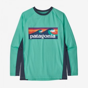 Patagonia Boys' Long-Sleeved Silkweight Rashguard Lasten Topit Boardshort Logo: Fresh Teal Suomi | KT563-1741