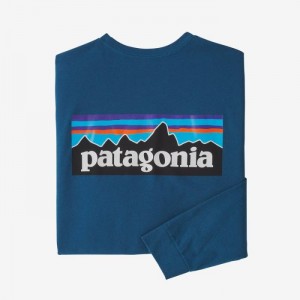 Patagonia Long-Sleeved P-6 Logo Responsibili-Tee® Miesten Tees Sininen Suomi | UO2367-4405