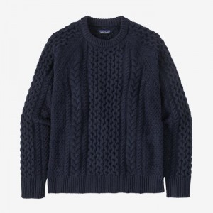 Patagonia Recycled Wool Cable-Knit Crewneck Sweater Miesten Villapaita Laivastonsininen Suomi | YR2098-0116